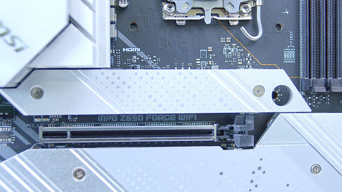 Z690 Force WiFi PCI-E Slot and Heatsinks Wide Shot
