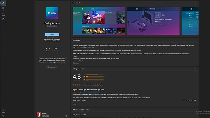 Microsoft Store Page - Dolby Access Setup