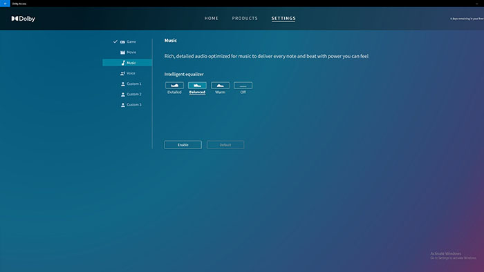 Music Settings - Dolby Access Setup