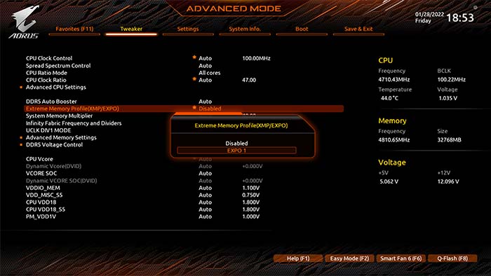 Gigabyte X670 EXPO Profile