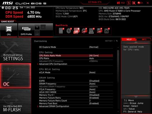 MSI MEG X670E ACE CPU Overclocking