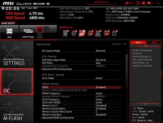 MSI MEG X670E ACE EXPO Overclock