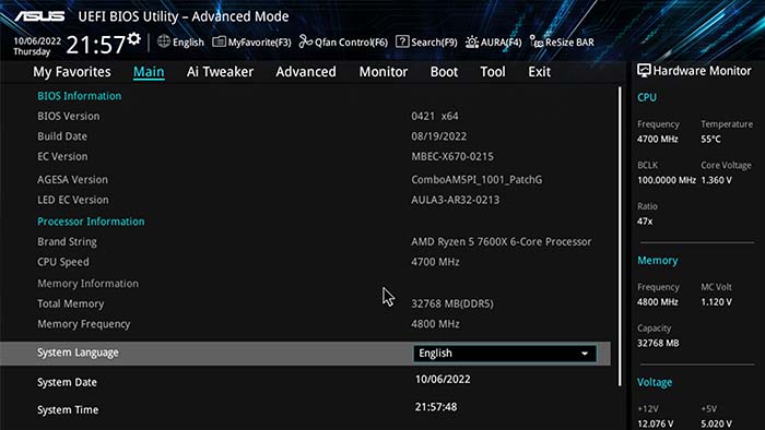 ASUS Prime X670E Advanced Mode BIOS