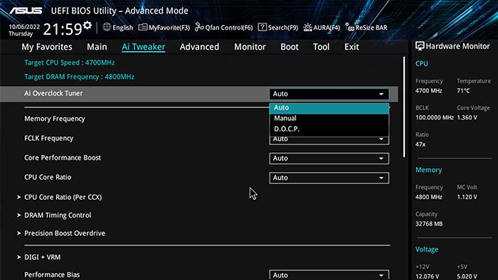 ASUS Prime X670E CPU Overclock BIOS