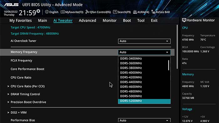 ASUS Prime X670E Memory Overclocking BIOS