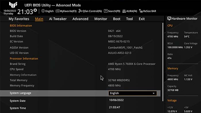 ASUS TUF Advanced Mode BIOS