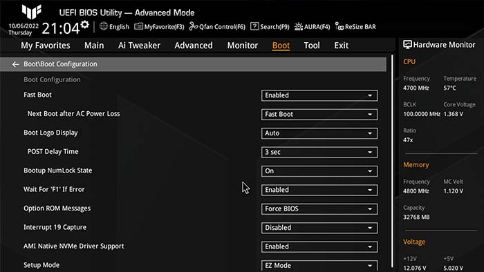 ASUS TUF Boot Config BIOS