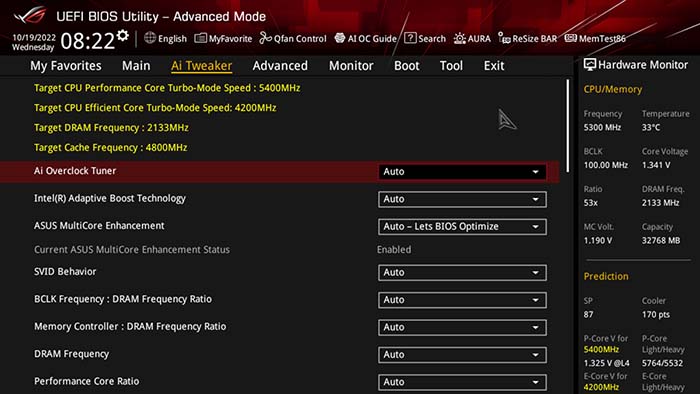 ASUS Z790 HERO AI Tweaker Tab