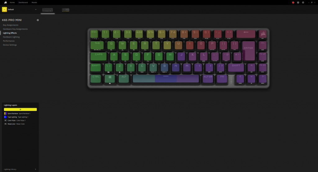 Corsair K65 Pro Mini iCUE Lighting Screenshot