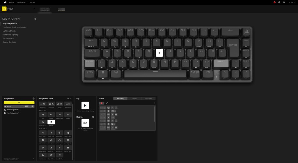 Corsair K65 Pro Mini iCUE Macros Screenshot