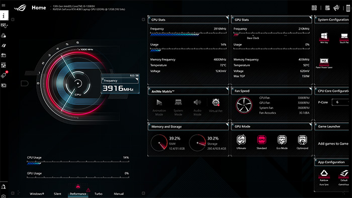 ASUS ROG Zephyrus M16 Armoury Crate performance