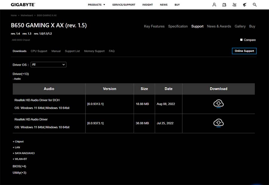 Gigabyte B650 Gaming X AX Drivers