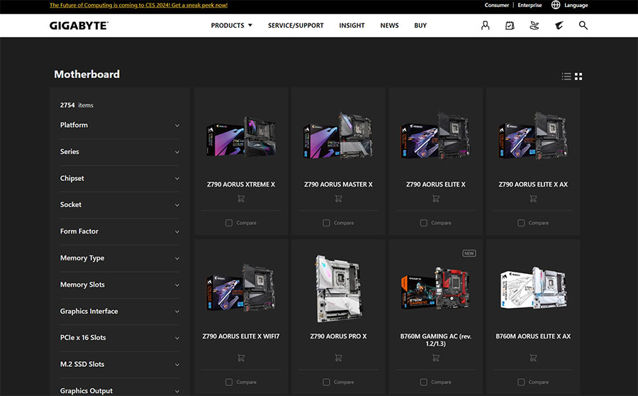 Gigabyte Motherboard landing page