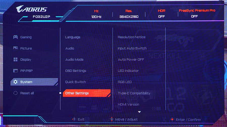 MPI_Gigabyte AORUS FO32U2P OSD System Tab