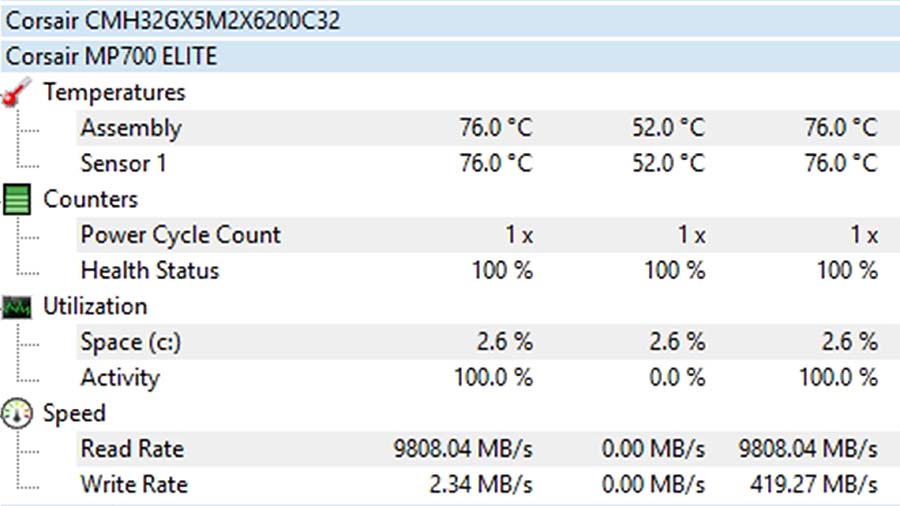 MPI_Corsair MP700 Elite 2TB Temps