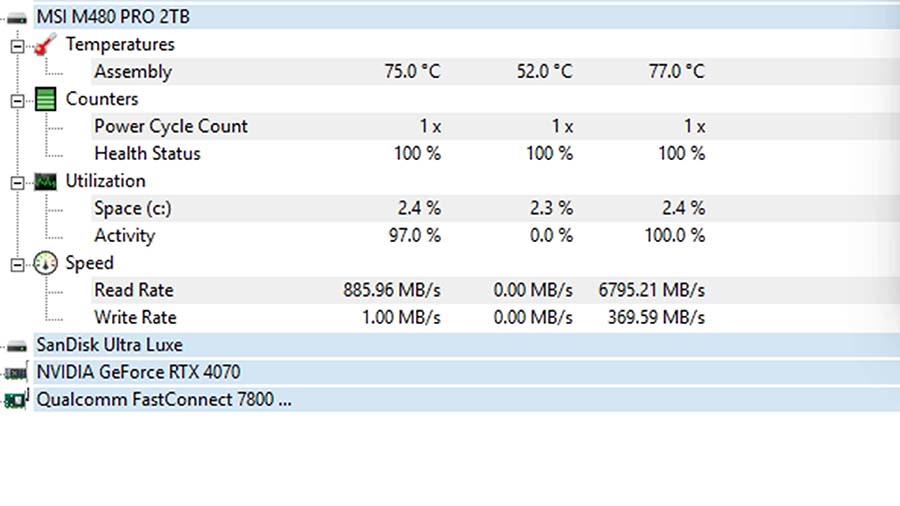 MPI_MSI Spatium M480 Pro Temperature