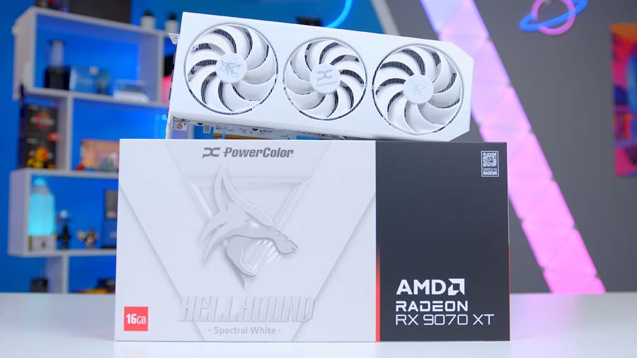 PowerColor HellHound Spectral White 9070 XT on box