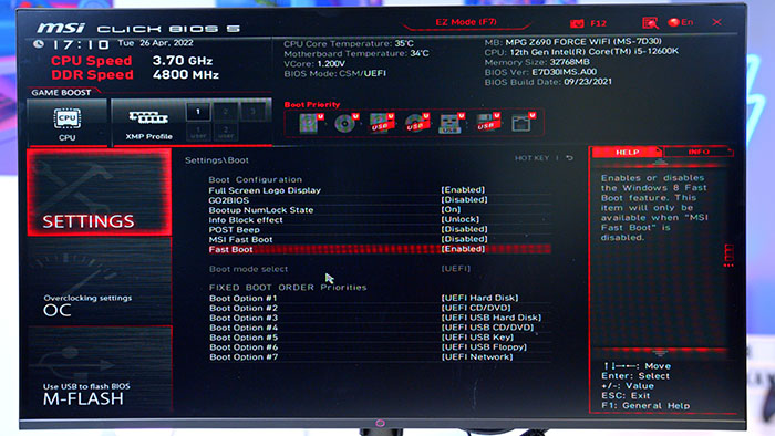 MSI BIOS Boot Load Order