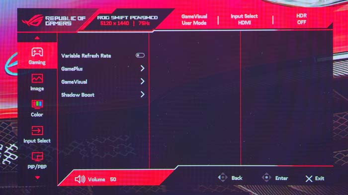 ASUS ROG Swift OLED PG49WCD OSD 1