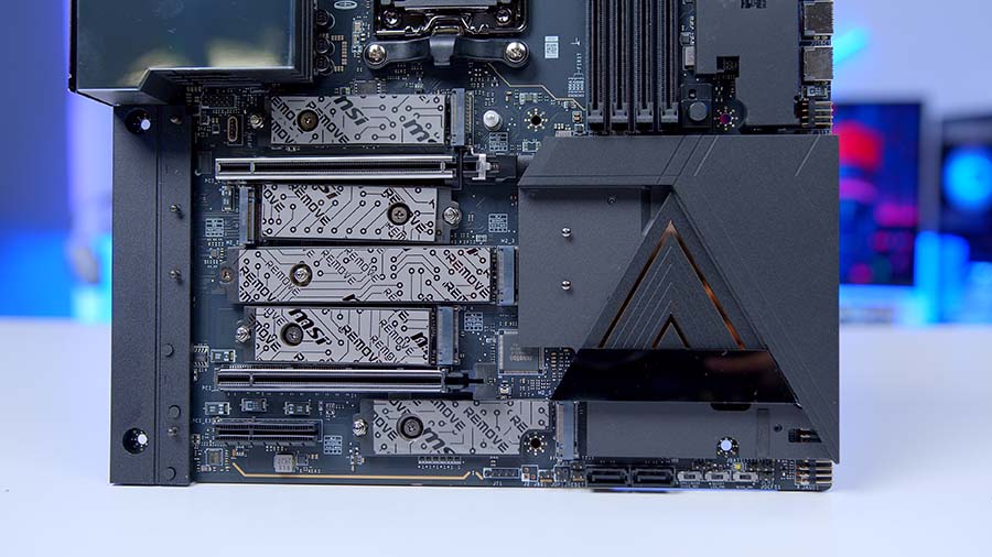 vMSI MEG X870E GODLIKE X EDITION SSD Slots Heatsink Removed